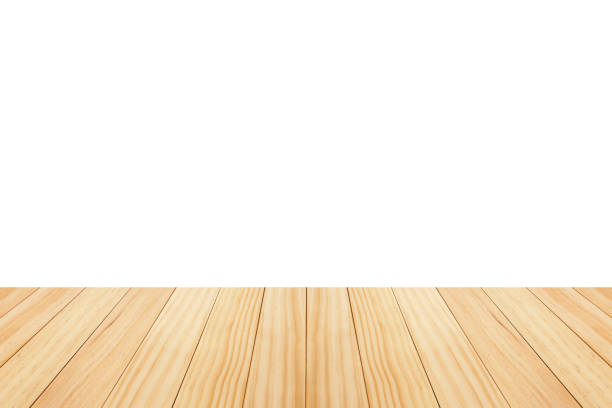 istock Empty wooden table top isolated on white background for product display montage 1496232475
