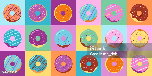 istock Donuts colorful pattern, background and illustrations collection 1496233010