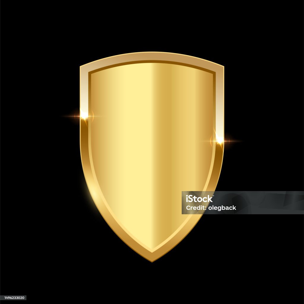 Gold Shield Vector Illustration Realistic Isolated Golden Armory Trophy