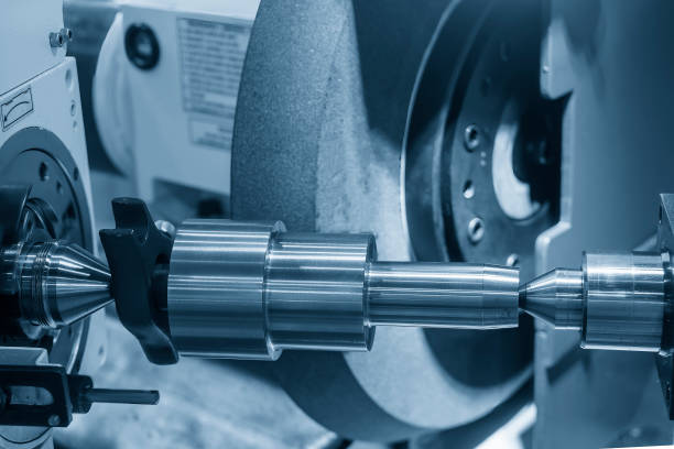 Close up scene the cylindrical grinding machine operation.