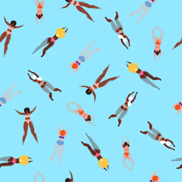 Vector illustration of Women swimming in blue water seamless pattern vector illustration