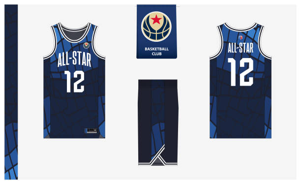 illustrations, cliparts, dessins animés et icônes de conception de modèle de maquette d’uniforme de basket-ball pour club de sport. maillot de basket-ball, short de basket-ball en vue avant et arrière. conception de logo de basketball. - maillot de basket ball