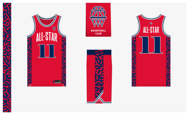 illustrations, cliparts, dessins animés et icônes de conception de modèle de maquette d’uniforme de basket-ball pour club de sport. maillot de basket-ball, short de basket-ball en vue avant et arrière. conception de logo de basketball. - maillot de basket ball