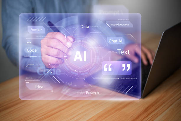 istock Man using laptop with AI tecnology on virtual display, big data of new technologies and business process strategy. modern technology. 1496251229