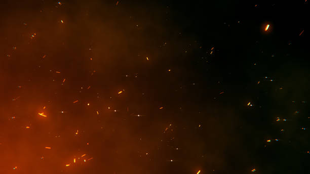 ilustraciones, imágenes clip art, dibujos animados e iconos de stock de oscuro rojo brillante naranja brillante ahumado brillo aleatorio chispas partícula de efecto de fuego fondo - brasa