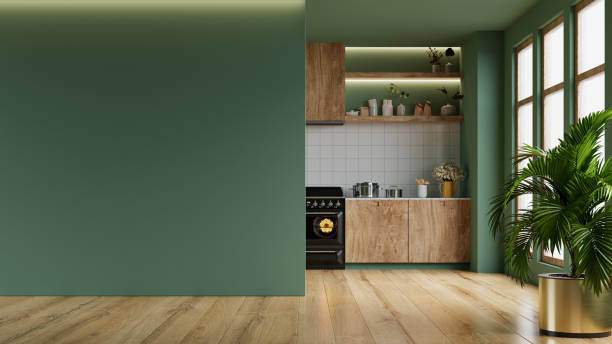istock kitchen environment with green walls, adorned with simple yet beautiful decor and accessories. 1496261402