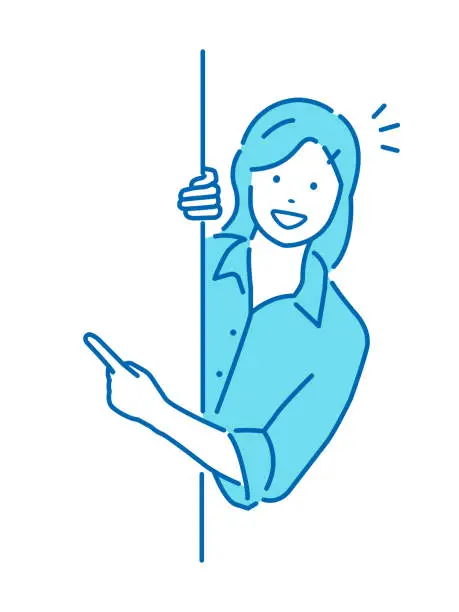 Vector illustration of Young woman pointing (introducing )  vector illustration