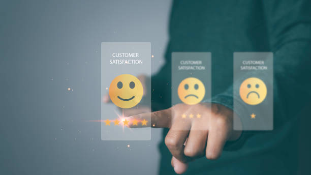 istock Man using phone giving high score for feedback review satisfaction service. 1496269896