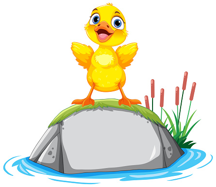 Little Duck Standing on a Rock illustration
