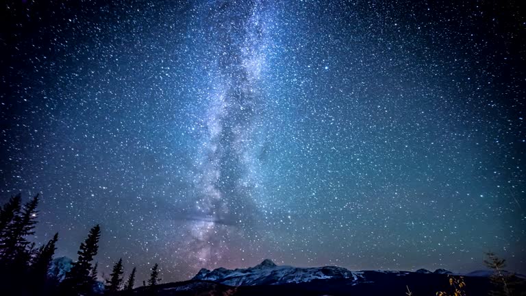 Milky way over snow mountain