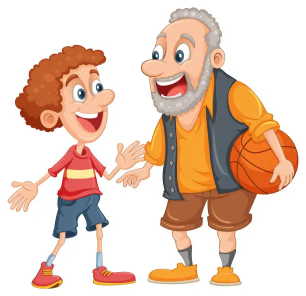 Vector illustration of Father and son playing basketball