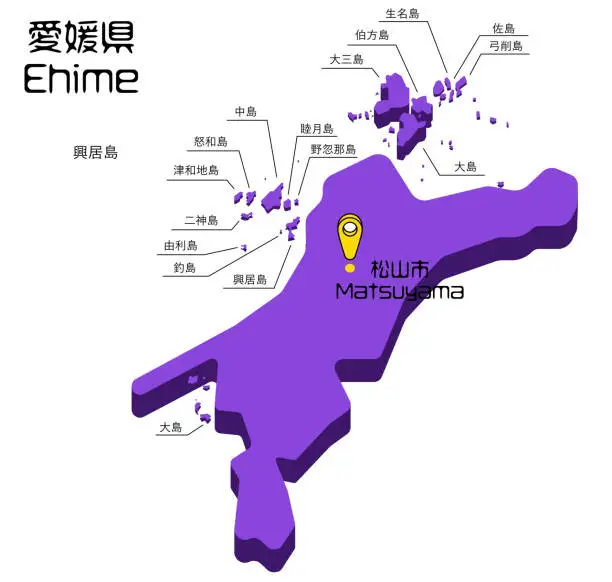 Vector illustration of Vector illustration of three-dimensional map of Ehime Prefecture