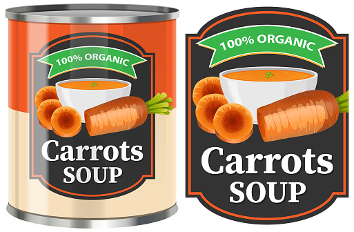 Carrots Soup in Food Can with Label Isolated illustration