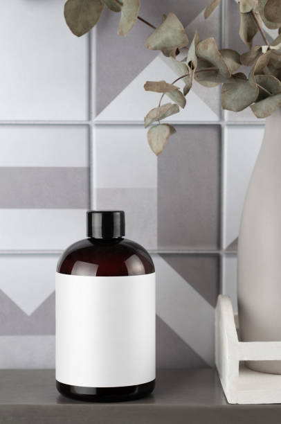 istock Bath foam bottle mockup for packaging. In the interior. Place for text and logo. 1496280678
