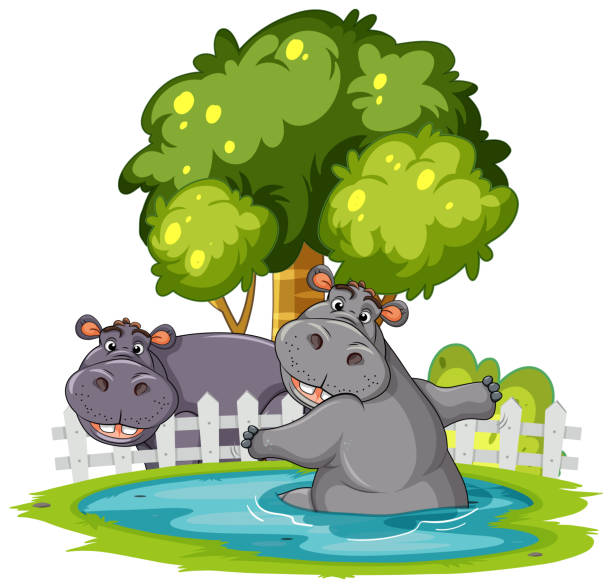 Hipopótamo na cena da natureza - ilustração de arte em vetor