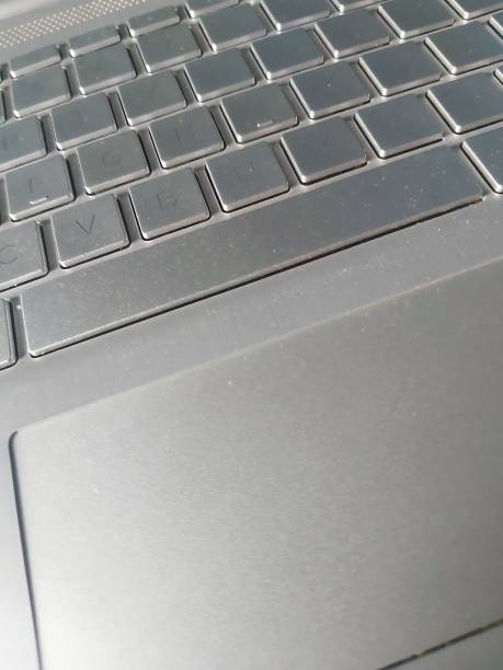istock Portrait of silver laptop keyboard 1496283227