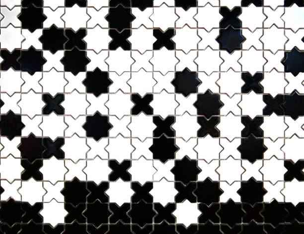 istock Black and white mosaic tiles texture background 1496287533