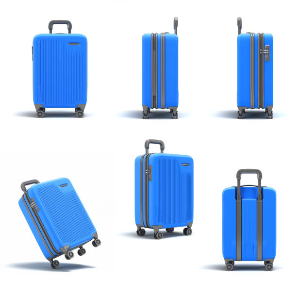 istock Set of Large plastic travel suitcase with a combination lock and wheels 3d render on white 1496288447