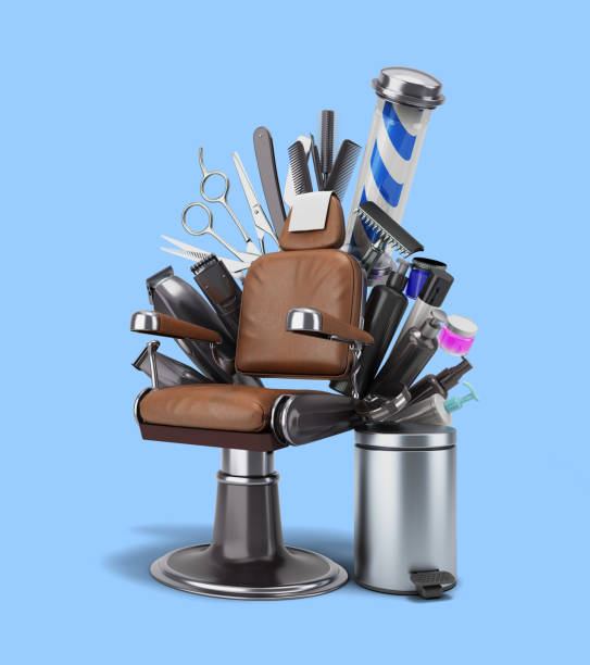 istock leather barber chair with accessories and tools 3d render on blue 1496288453