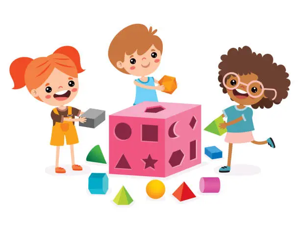 Vector illustration of Kids Playing With Shape Sorter Toy