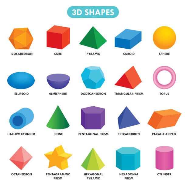 illustrazioni stock, clip art, cartoni animati e icone di tendenza di set di forme geometriche 3d - cuboid