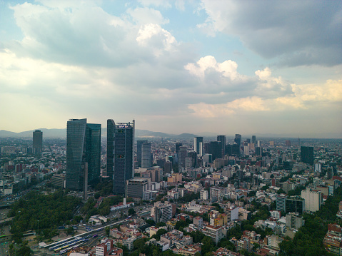 Aerial view of the Chapultepec Forest in Mexico City. Aerial view of the buildings of Mexico City. Castle chapultepec