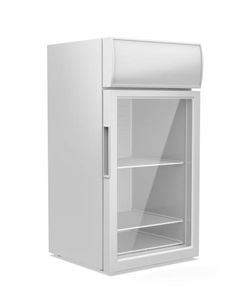istock Mini refrigerator for beverages with transparent glass door. 1496292815