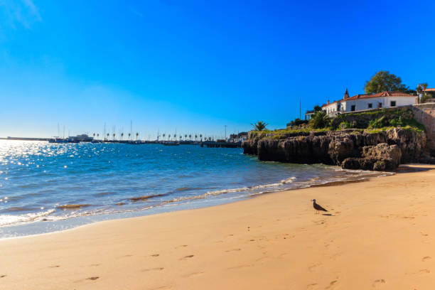 View of beach and the Atlantic ocean in Cascais, Lisbon district, Portugal stock photo