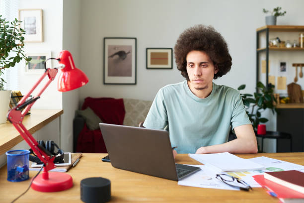 istock Man working online on laptop at home 1496295100