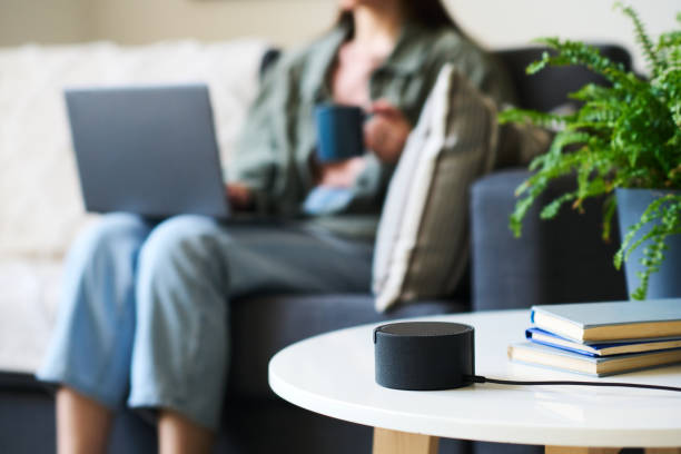 istock Using smart speaker to listen to music and news 1496295963