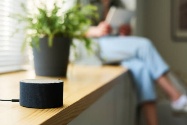 istock Using smart speaker to listen to music at home 1496295983