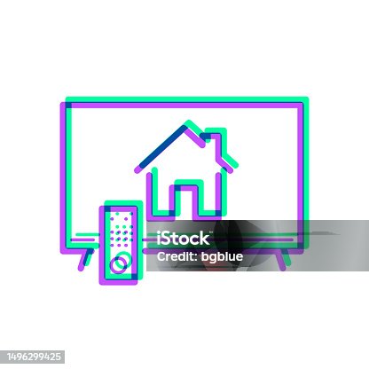 istock TV with smart home. Icon with two color overlay on white background 1496299425