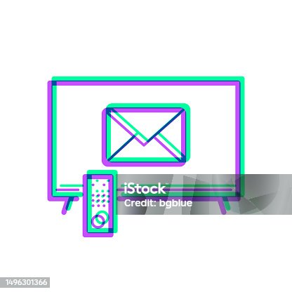 istock TV with email message. Icon with two color overlay on white background 1496301366