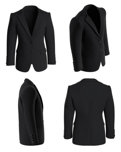 istock Man suit. Isolated. Jacket from four sides. Black Suit 1496302338