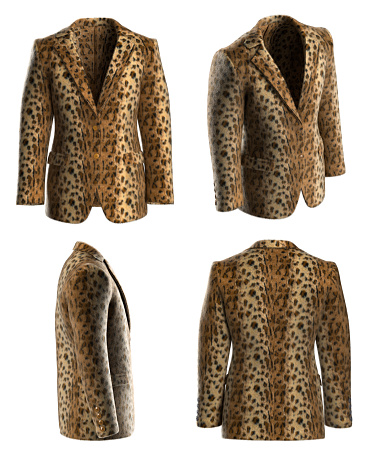 Man suit. Isolated. Jacket from four sides. Funny leopar print man Suit