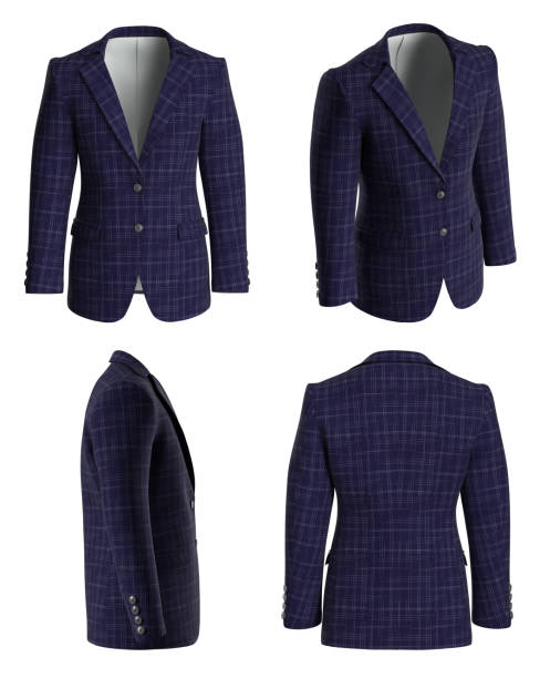 istock Man suit. Isolated. Jacket from four sides. Blue Plaid Suit 1496302853