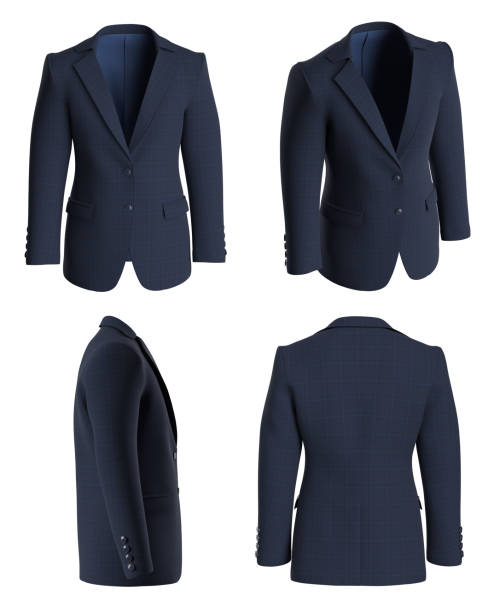 istock Man suit. Isolated. Jacket from four sides. Plaid Blue suit 1496302957