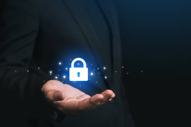 istock Cyber security concept, businessman hand protection network with lock icon and virtual screens. 1496303214