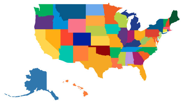 ilustrações de stock, clip art, desenhos animados e ícones de united states of america map multicolor. - arizona map outline silhouette