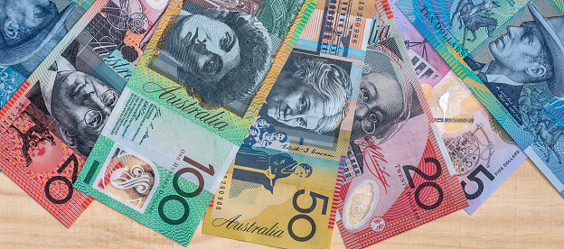 AUD or Australian note currency as finance background. Money and finance.