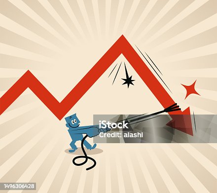 istock A businessman is trying to pull the arrow down with a rope, trying to bring down the inflation rate, unemployment rate, or crime rate 1496306428