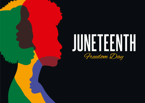 Juneteenth Independence Day banner. Silhouettes of African-American profile. June 19 holiday. Juneteenth Independence Day. Silhouettes of African-American profile. African-American history and heritage. Freedom or Liberation day. Card, banner, poster, background design. Vector illustration. Stock illustration juneteenth stock illustrations