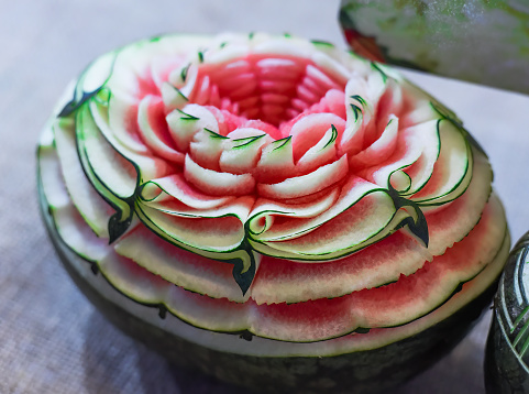 example of watermelon carving with patterns as flower petals
