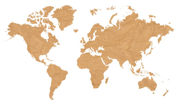 istock illustration of World map on old brown crumpled grunge paper 1496308740