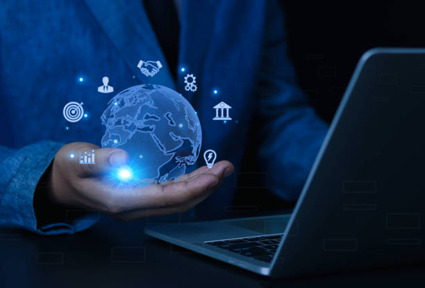 istock Businessman uses global internet connection application technology for business and digital marketing. 1496310285