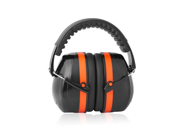istock Black-red headphones for noise protection isolated on white background. Focus stacking. 1496310674