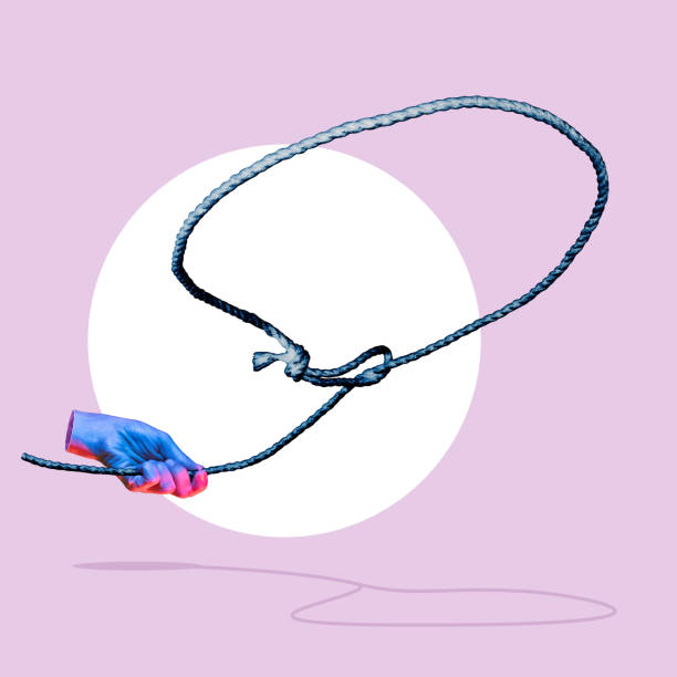 A lasso loop in the hands of a person, art collage.