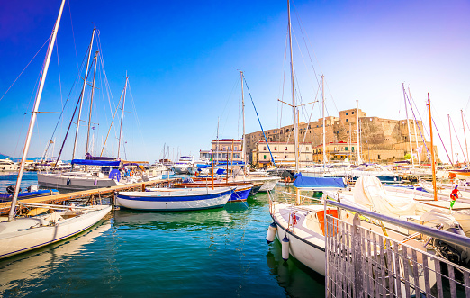 Port of Naples with castle Ovo at summer, Italy