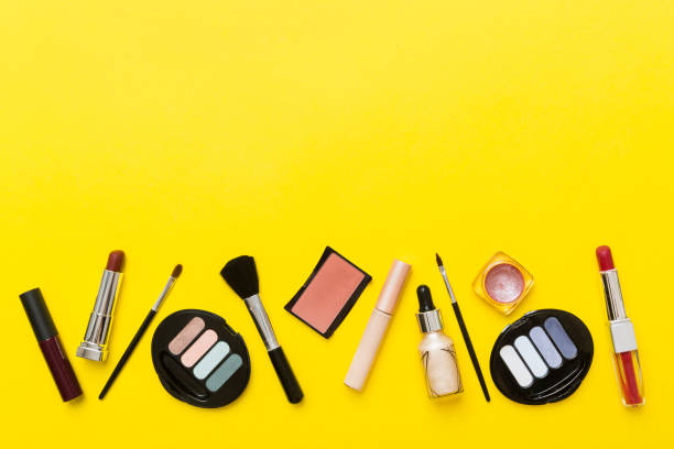 istock Professional makeup tools. Top view. Flat lay. Beauty, decorative cosmetics. Makeup brushes set and color eyeshadow palette on table background. Minimalistic style 1496314668