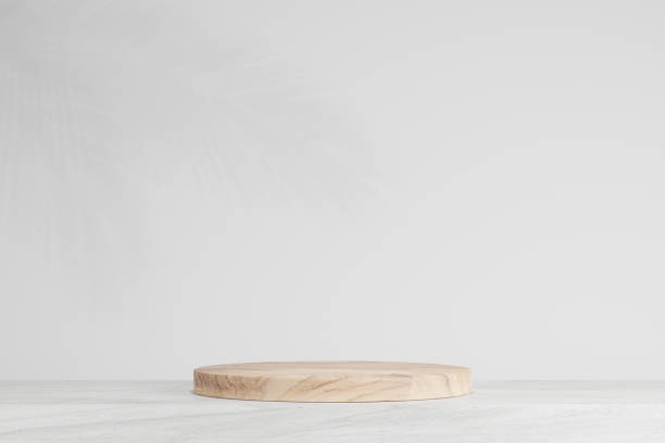 istock Wooden product display podium on white background. 3D rendering 1496315306